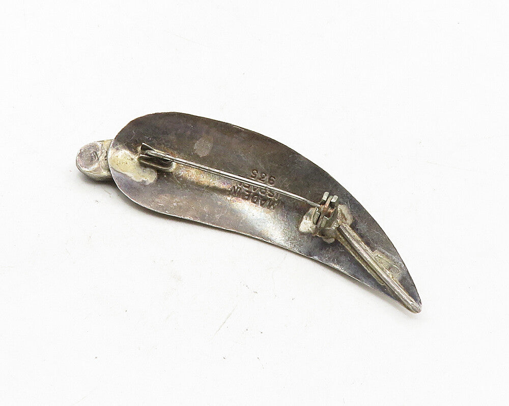 ISRAEL 925 Silver  Vintage Mother Of Pearl Mosaic Leaf Brooch Pin  BP4000