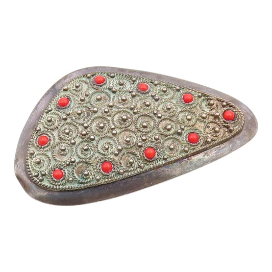 ISRAEL 925 Sterling Silver  Vintage Handmade Coral Twist Brooch Pin  BP3559