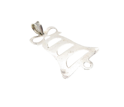 925 Sterling Silver  Vintage Cutout Bell Bow Tied Ribbon Drop Pendant  PT6424
