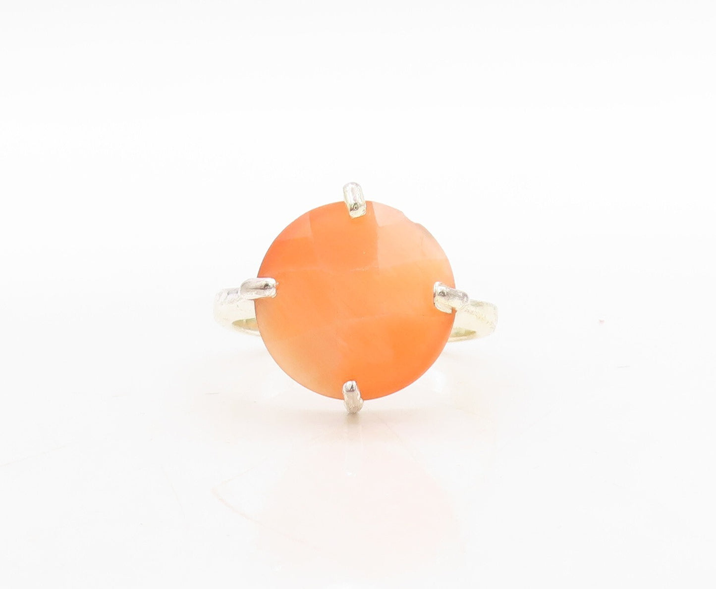 925 Sterling Silver Vintage Ring Round Cut Orange Cat's Eye  Sz 8  RG31325