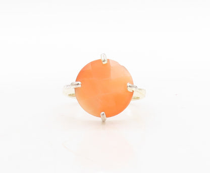 925 Sterling Silver Vintage Ring Round Cut Orange Cat's Eye  Sz 8  RG31325