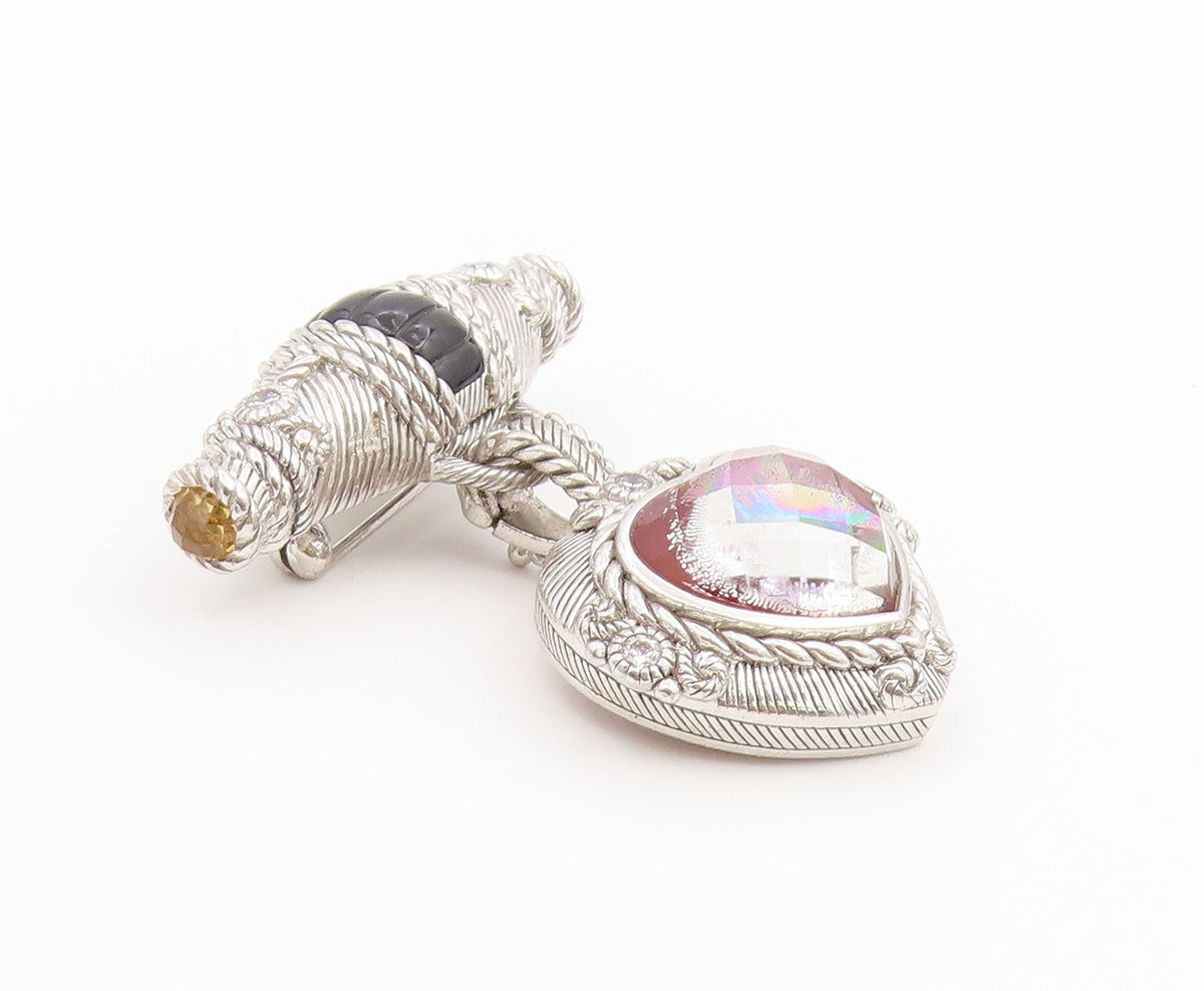 925 Sterling Silver Vintage Brooch Pin JUDITH RIPKA Multi Gemstone Heart BP12637