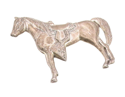 925 Sterling Silver Vintage Brooch Pin Etched Horse With Western Saddle  BP12379