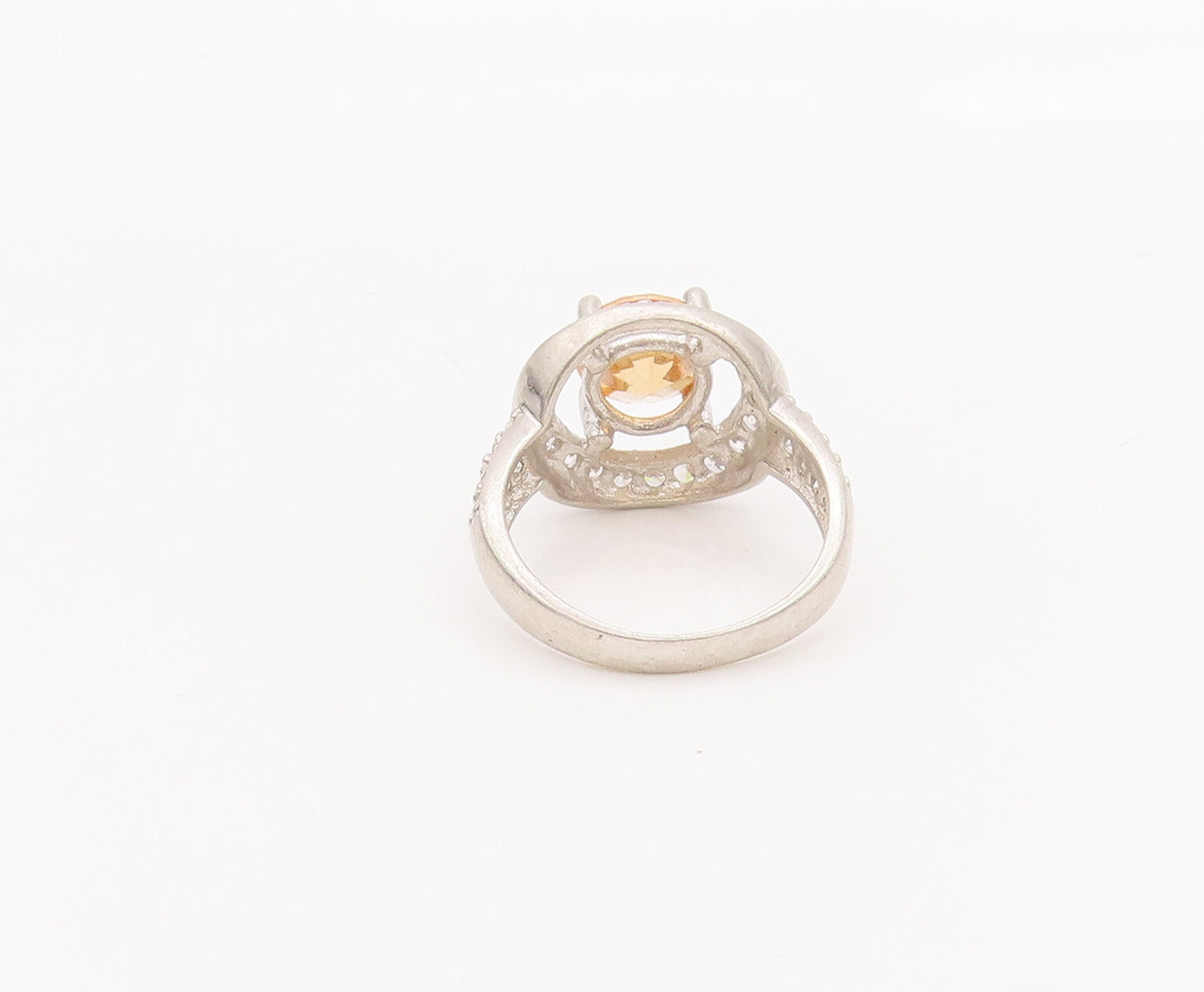 925 Sterling Silver Vintage Ring Citrine Halo Topaz Inlay Neck Sz 7  RG27637