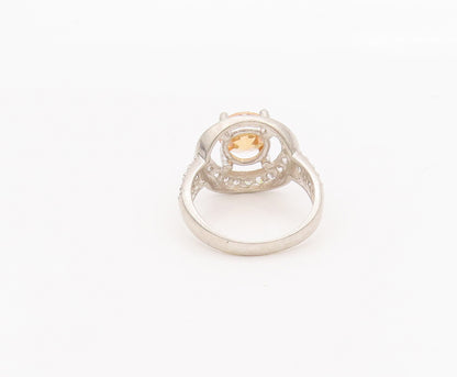 925 Sterling Silver Vintage Ring Citrine Halo Topaz Inlay Neck Sz 7  RG27637
