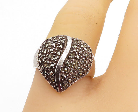 925 Sterling Silver  Vintage Marcasite Love Heart Cocktail Ring Sz 7.5  RG5178