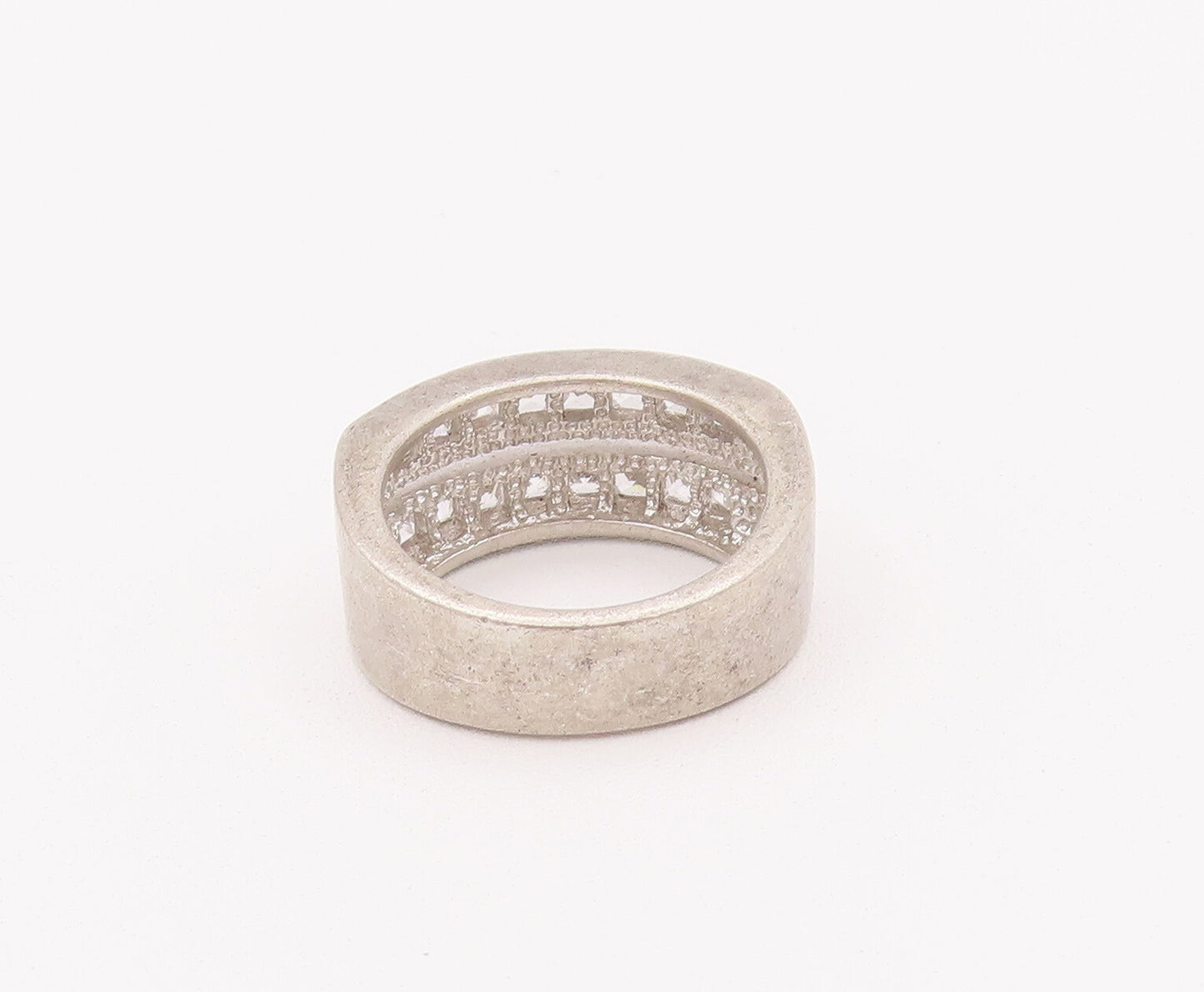 925 Sterling Silver Vintage Ring Solid CZ Double Split Bands  Sz 6  RG28010
