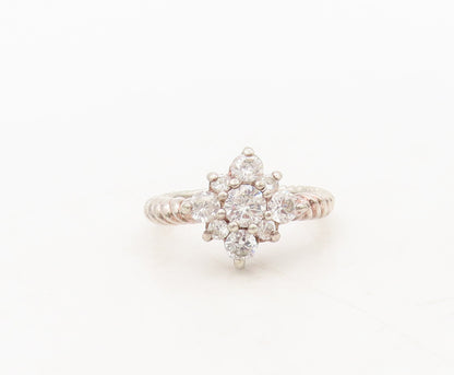 925 Sterling Silver  Vintage Twisted Rope CZ Beaded Floral Ring Sz 4  RG27428