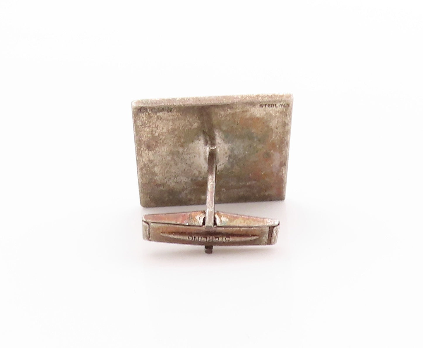 925 Sterling Silver Vintage Cuff Links With Abstract Fan Design Carved  TR3943