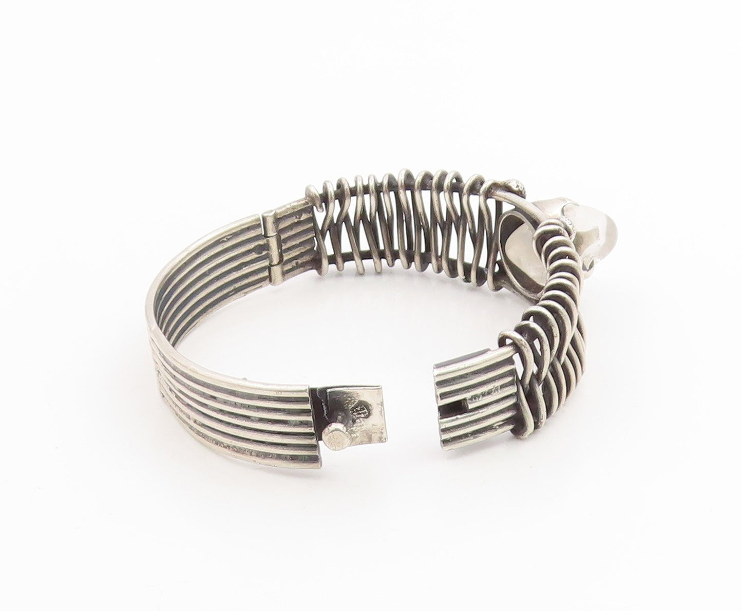 925 Sterling Silver Vintage Bracelet LOS BALLESTEROS MEXICO Quartz Cuff  BT11997