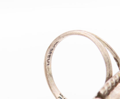 925 Sterling Silver Vintage Ring Onyx Inlay Rope Carved Frame  Sz 6  RG33378