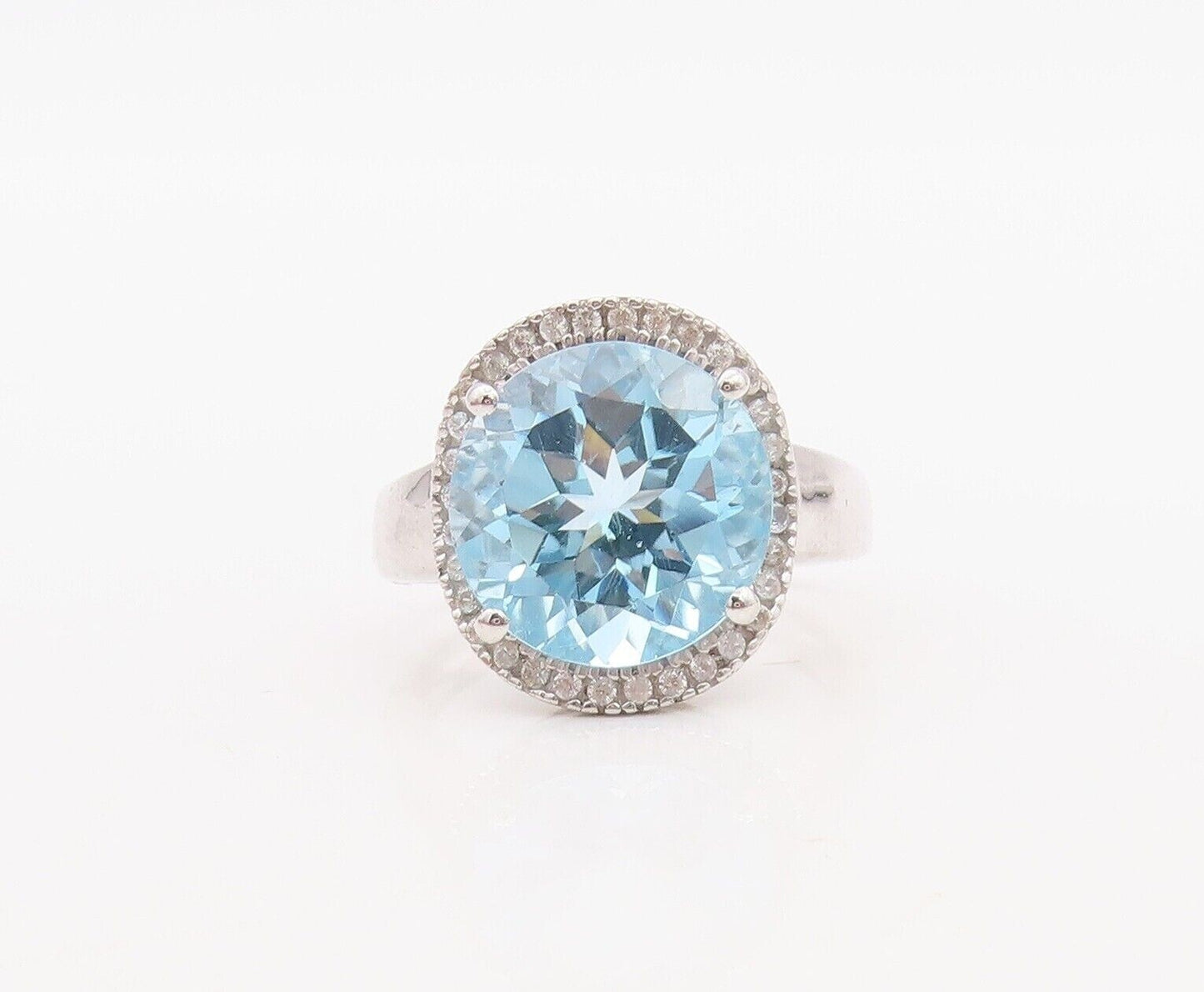 925 Sterling Silver Vintage Ring Round Cut Blue Halo White Topaz  Sz 7  RG30031