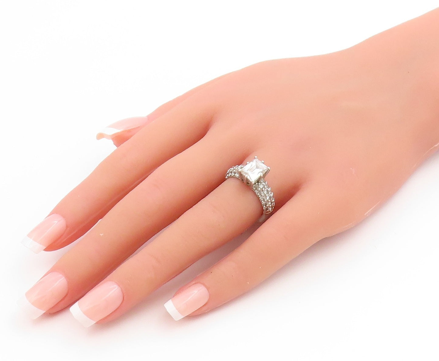 925 Sterling Silver Vintage Ring TYCOON Two Shape CZ Statement Band Sz 6 RG34113