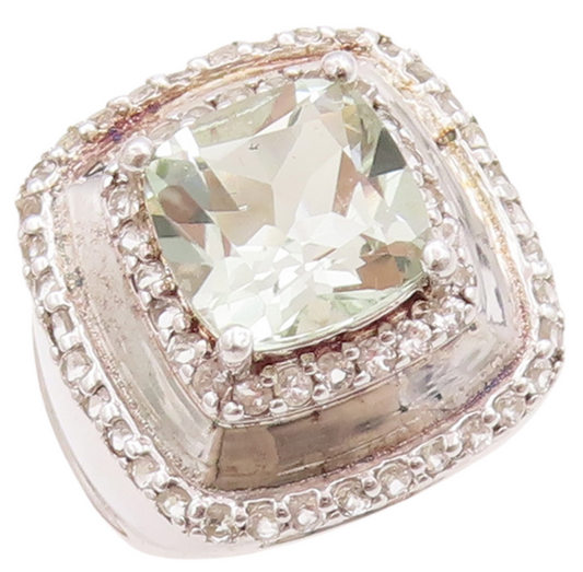 925 Sterling Silver Vintage Ring Square Cut Green Amethyst Topaz  Sz 7  RG29456