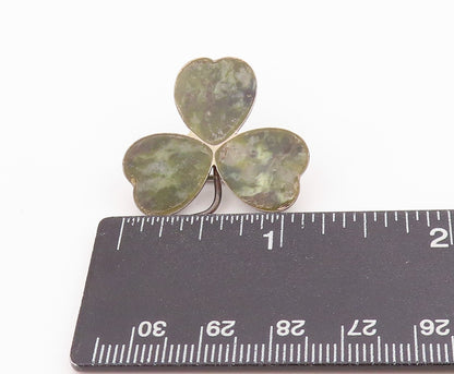 925 Sterling Silver Vintage Brooch Gemstone Inlay Cutout Clover  BP11719