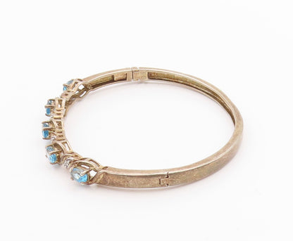 925 Sterling Silver Vintage Bracelet Swirly Diamonds & Oval Topaz Bangle BT11350