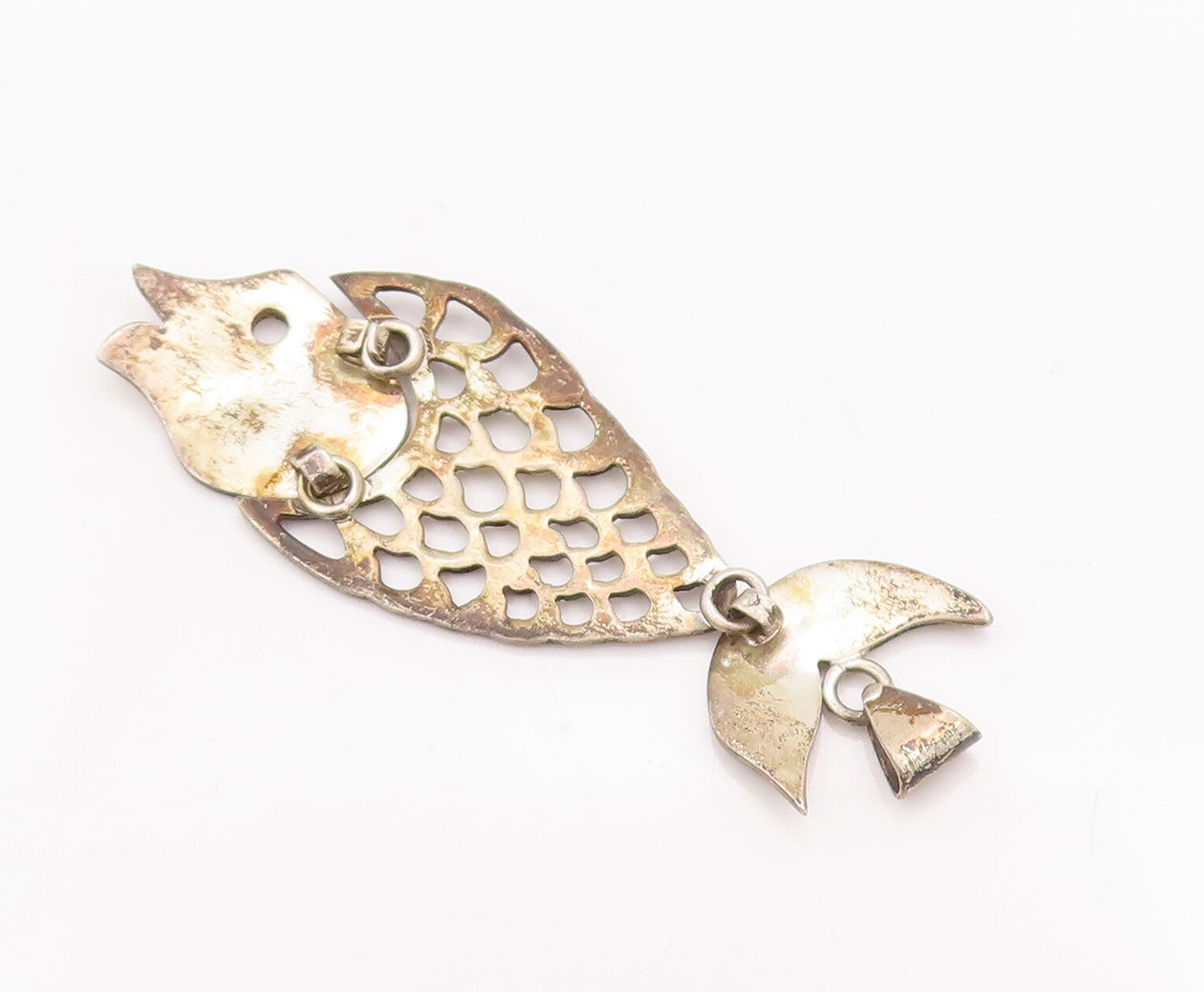 925 Sterling Silver Vintage Pendant Cutout Fish With Movable Tail  PT22937