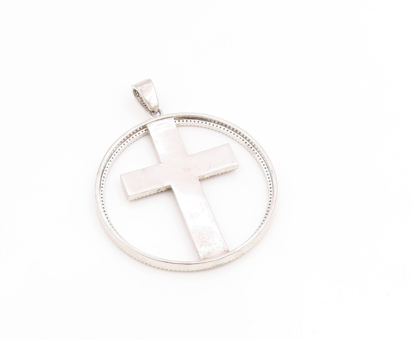 925 Sterling Silver Vintage Pendant CZ Large Religious Cross Medallion  PT25645