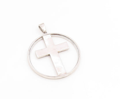 925 Sterling Silver Vintage Pendant CZ Large Religious Cross Medallion  PT25645
