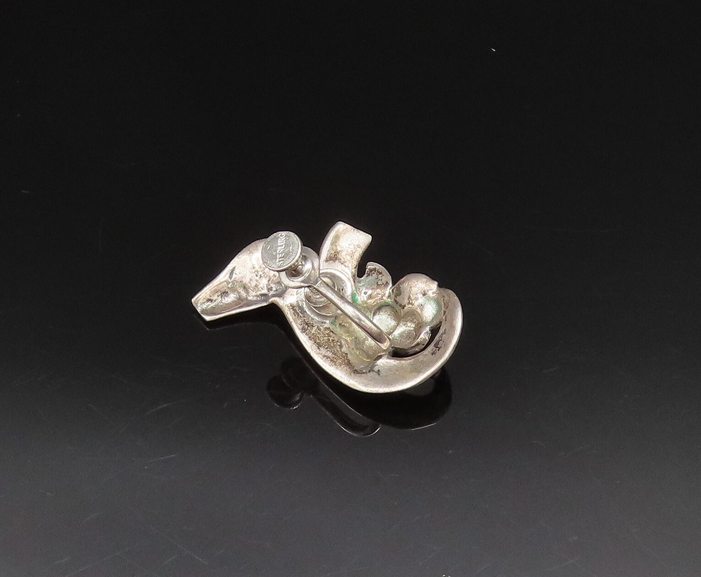 925 Sterling Silver  Vintage Floral Swirl Screw Back Drop Earrings  EG11909