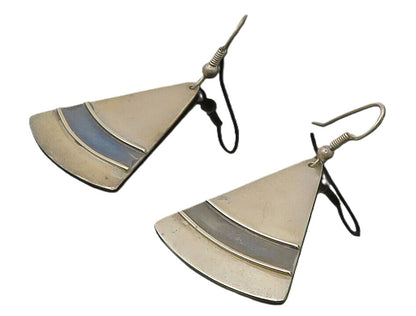 925 Sterling Silver  Vintage Dark Tone Triangle Smooth Dangle Earrings  EG6691