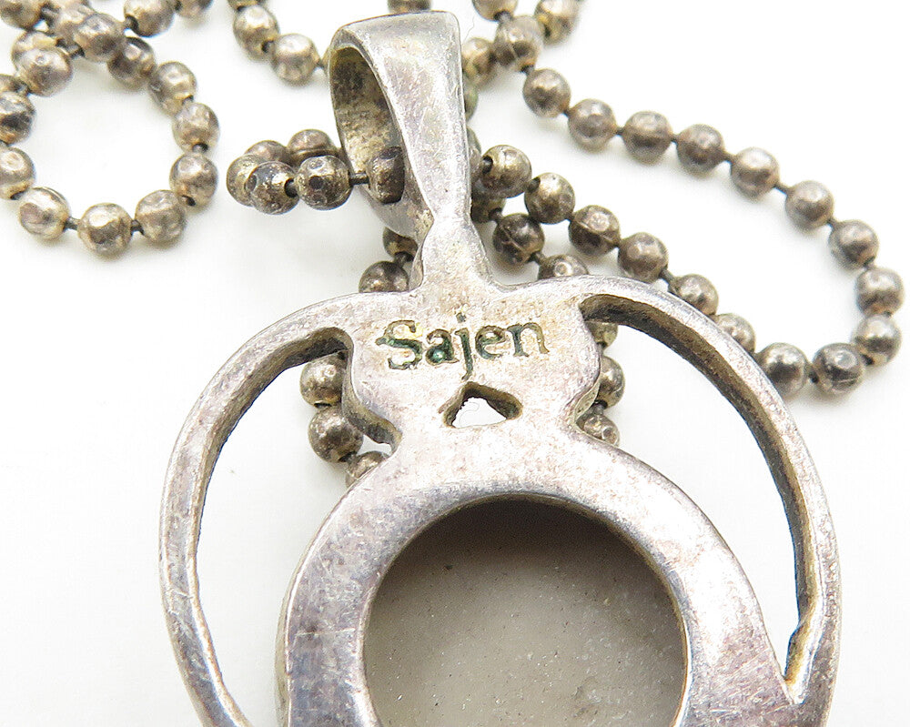 SAJEN 925 Sterling Silver  Vintage Druzy Stone Beaded Chain Necklace  NE3031