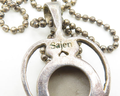 SAJEN 925 Sterling Silver  Vintage Druzy Stone Beaded Chain Necklace  NE3031