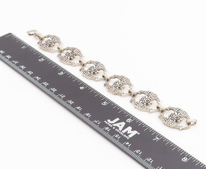 BB 925 Sterling Silver  Vintage Floral Etched Design Chain Bracelet  BT8508