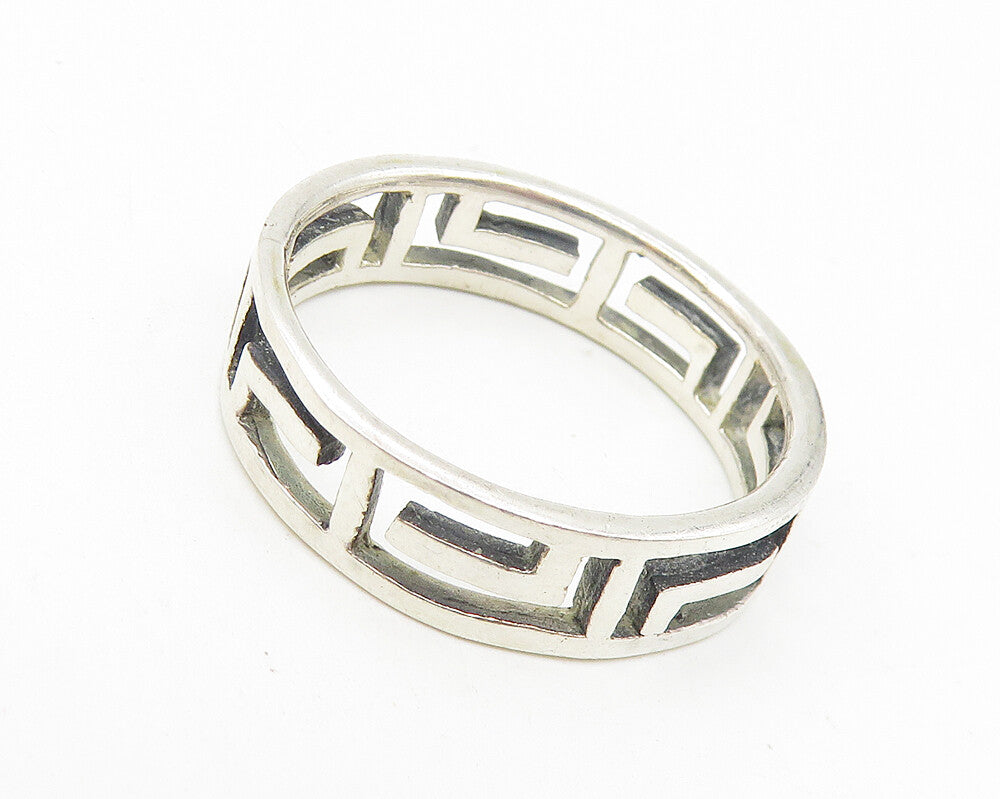 925 Sterling Silver  Vintage Shiny Greek Key Cutout Band Ring Sz 8  RG11261