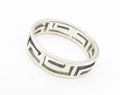925 Sterling Silver  Vintage Shiny Greek Key Cutout Band Ring Sz 8  RG11261
