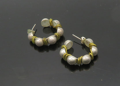 MEXICO 925 Sterling Silver  Vintage Two Tone Pattern JHoop Earrings  EG9827