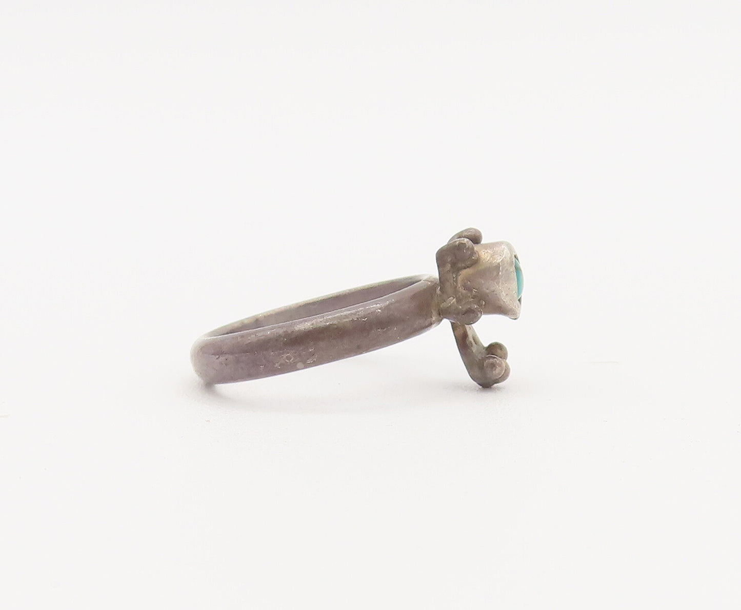 925 Sterling Silver Vintage Ring Minimalist Beaded Green Turquoise Sz 5 RG27803