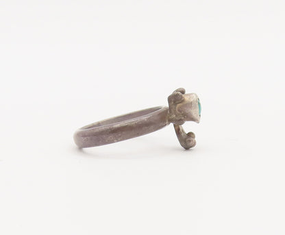 925 Sterling Silver Vintage Ring Minimalist Beaded Green Turquoise Sz 5 RG27803