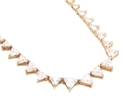 925 Sterling Silver  Cubic Zirconia Shiny Gold Plated Chain Necklace  NE2105