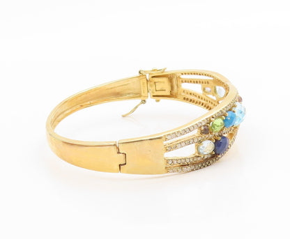 925 Sterling Silver Vintage Bracelet Gold Plated Real Diamonds Gemstone  BT12006
