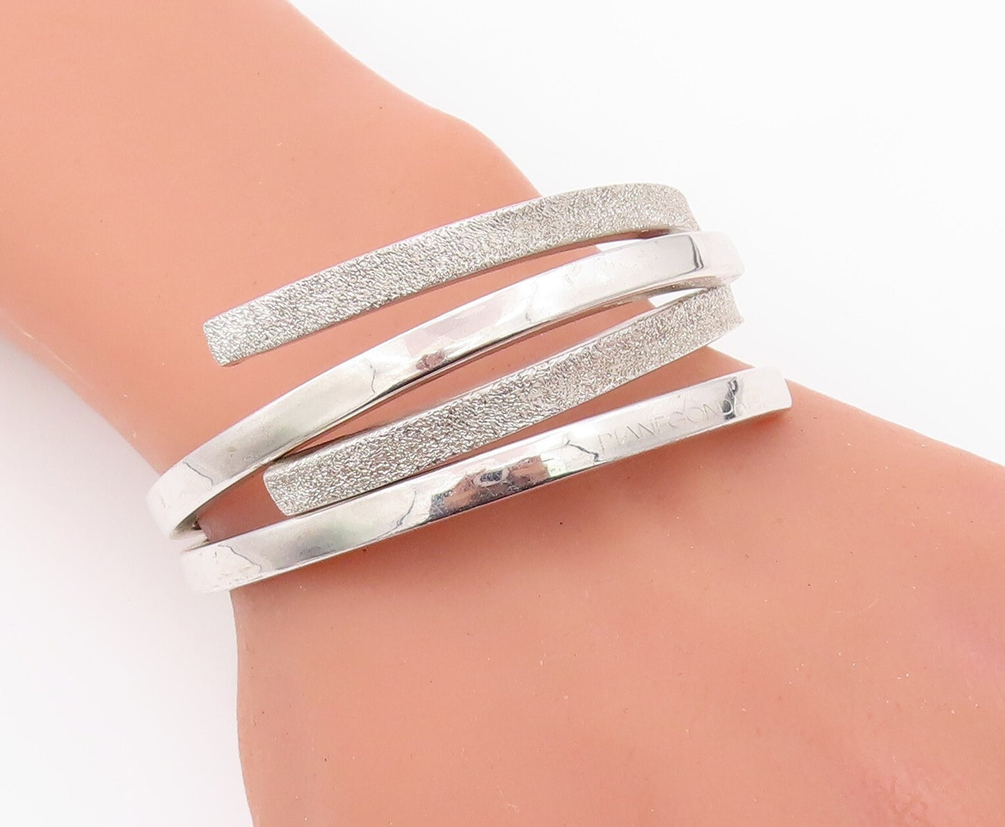 925 Sterling Silver Vintage Bracelet PIANEGONDA Hinged Split Bands  BT10834