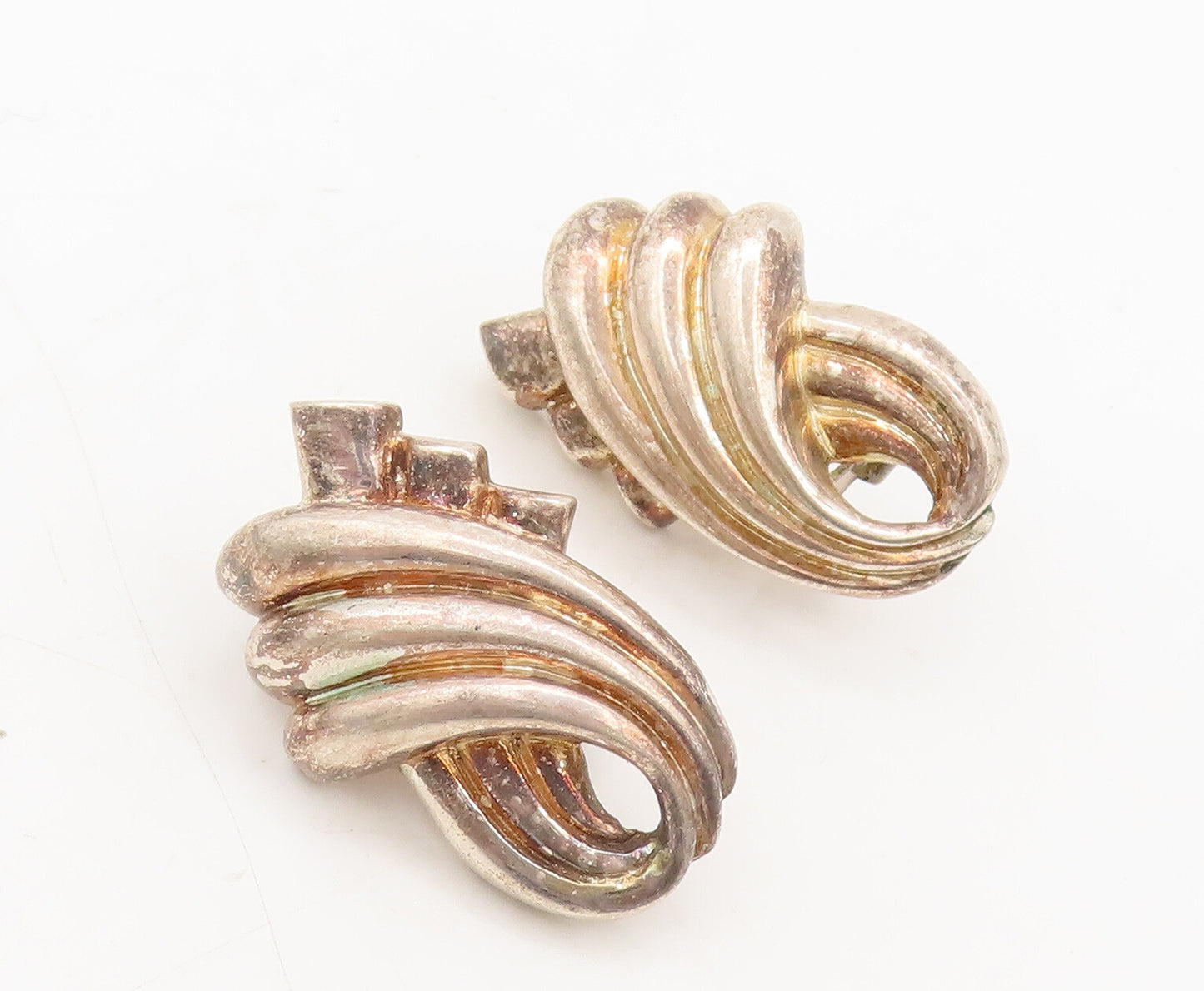 925 Sterling Silver  Vintage Designer Swirl Carved Loop Earrings  EG12696