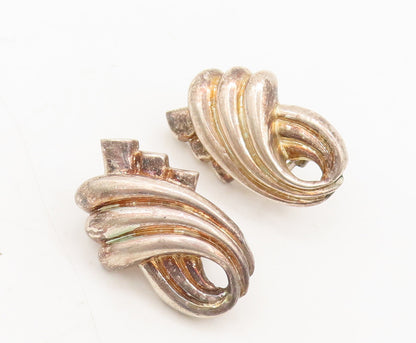 925 Sterling Silver  Vintage Designer Swirl Carved Loop Earrings  EG12696