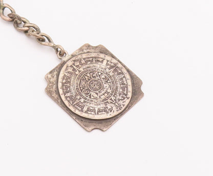 925 Sterling Silver Vintage Key Chain MEXICO Solid Carved Round Calendar  TR3705