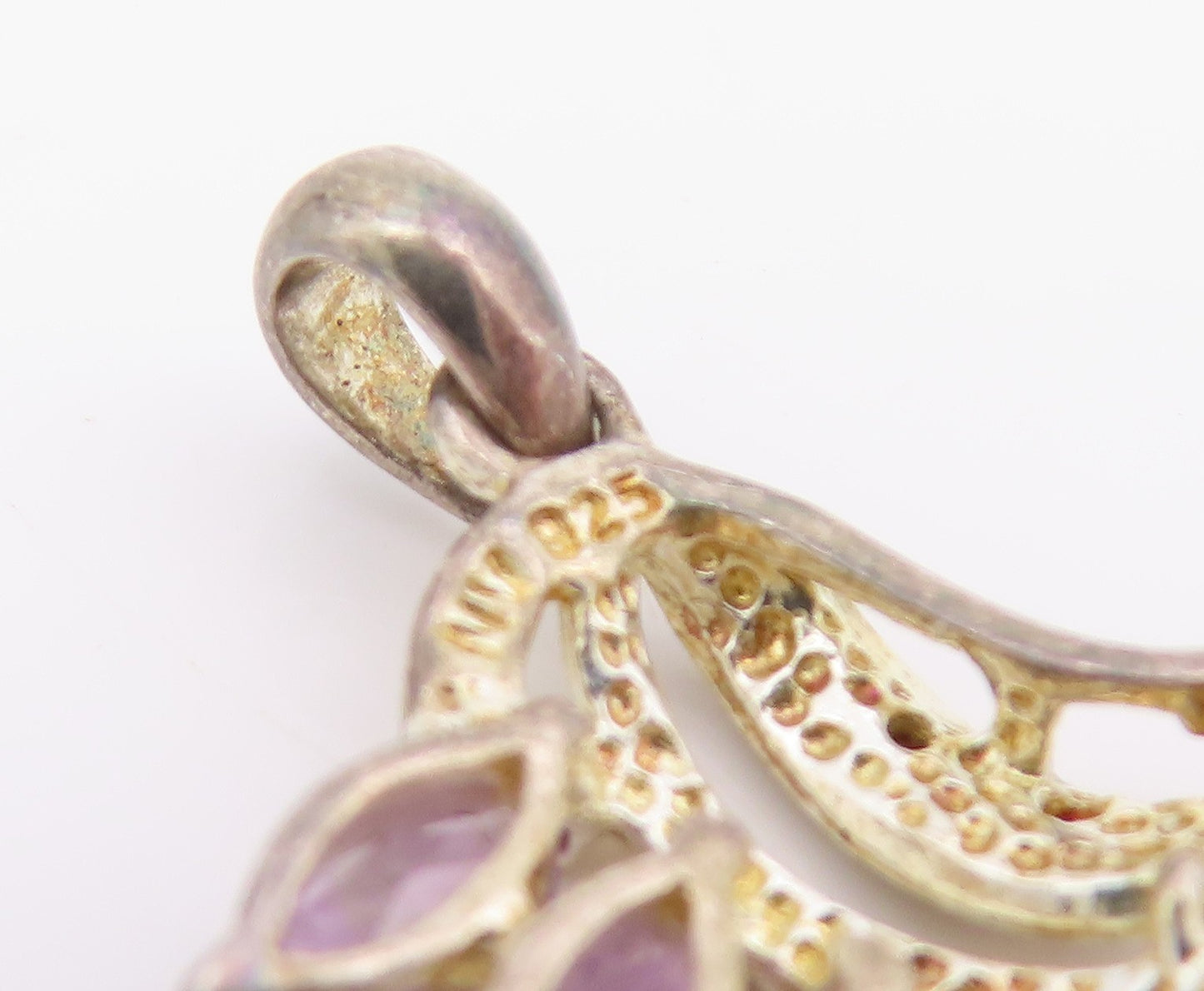 925 Sterling Silver Vintage Pendant Marquise Cut Amethyst & Topaz  PT24267