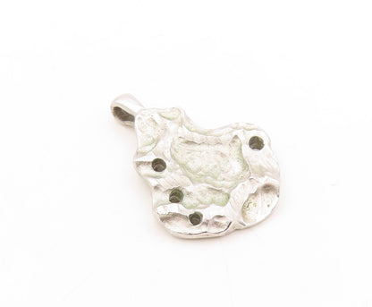 925 Sterling Silver Vintage Pendant Designer Brutalist Carved  PT23629