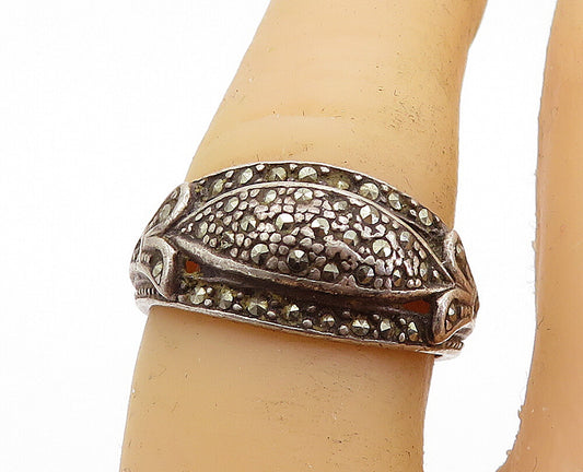 925 Sterling Silver  Vintage Marcasite Decorated Dome Band Ring Sz 6.5  RG7236