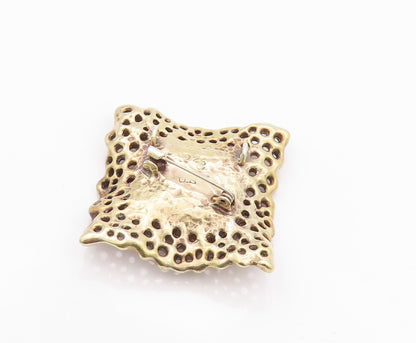 925 Sterling Silver Vintage Brooch Pin Gold Plated Brutalist Rhinestone  BP11554
