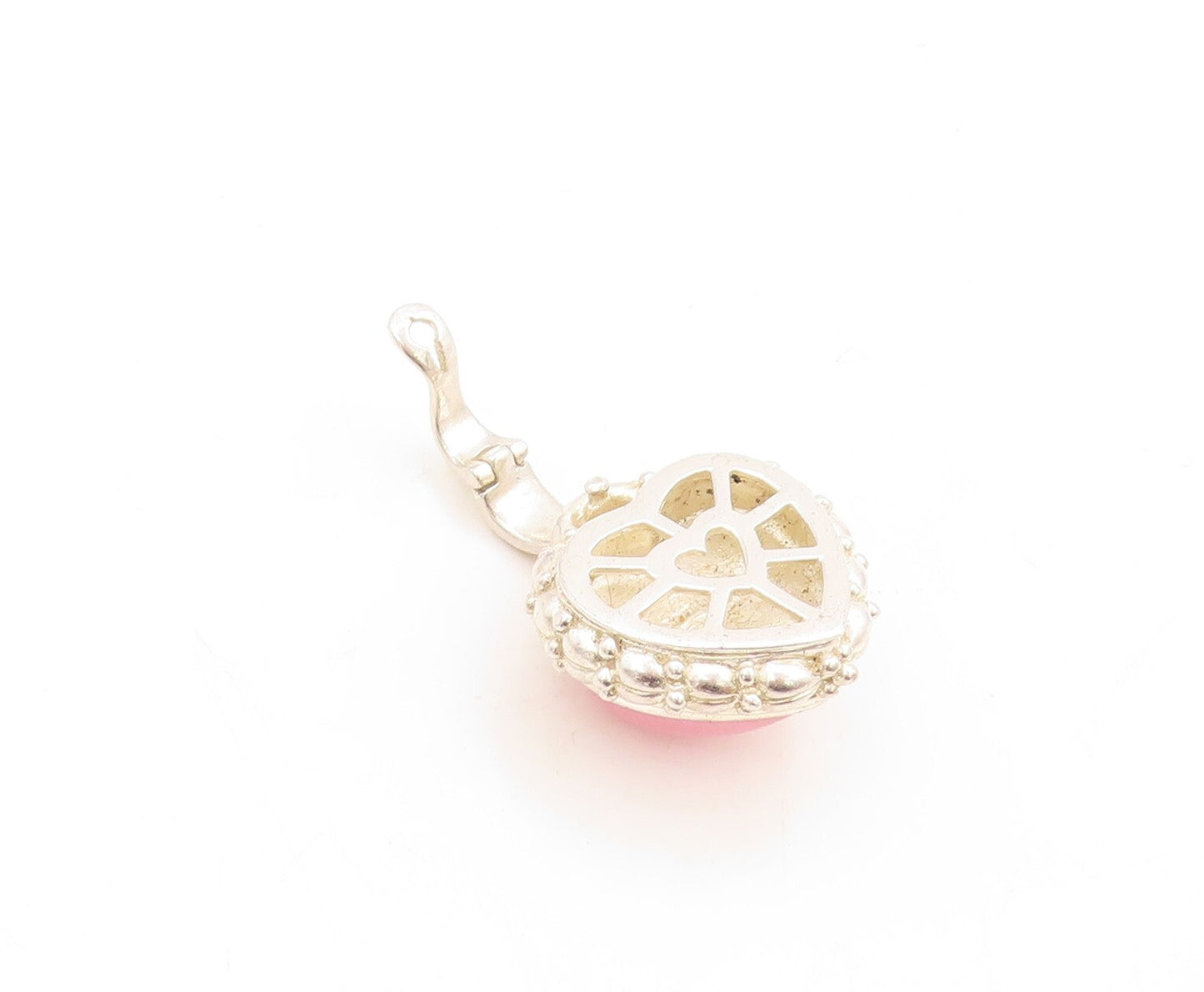 925 Sterling Silver Vintage Pendant JUDITH RIPKA Cabochon Pink Heart  PT23794