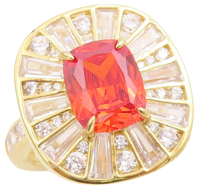 925 Sterling Silver Vintage Ring Gold Plated Orange & White CZ  Sz 7.5  RG30716