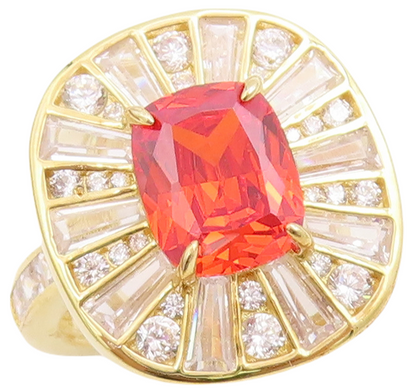 925 Sterling Silver Vintage Ring Gold Plated Orange & White CZ  Sz 7.5  RG30716