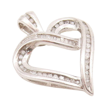 925 Sterling Silver Vintage Pendant Designer Diamonds Inlay Cutout Heart PT24306