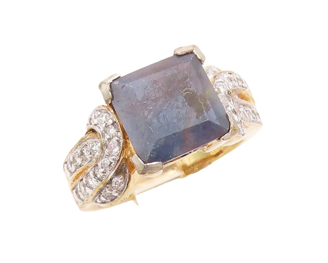 925 Sterling Silver Vintage Ring Gold Plated Gemstone & Topaz  Sz 8  RG30581