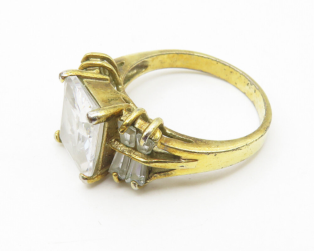925 Sterling Silver  Cubic Zirconia Gold Plated Shiny Band Ring Sz 7  RG10659