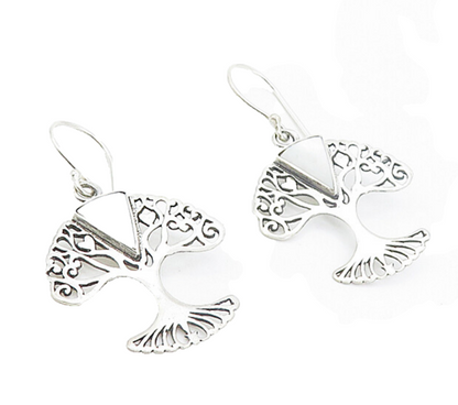 925 Sterling Silver  Inlaid Mother Of Pearl Tree Of Life Drop Earrings  EG3407